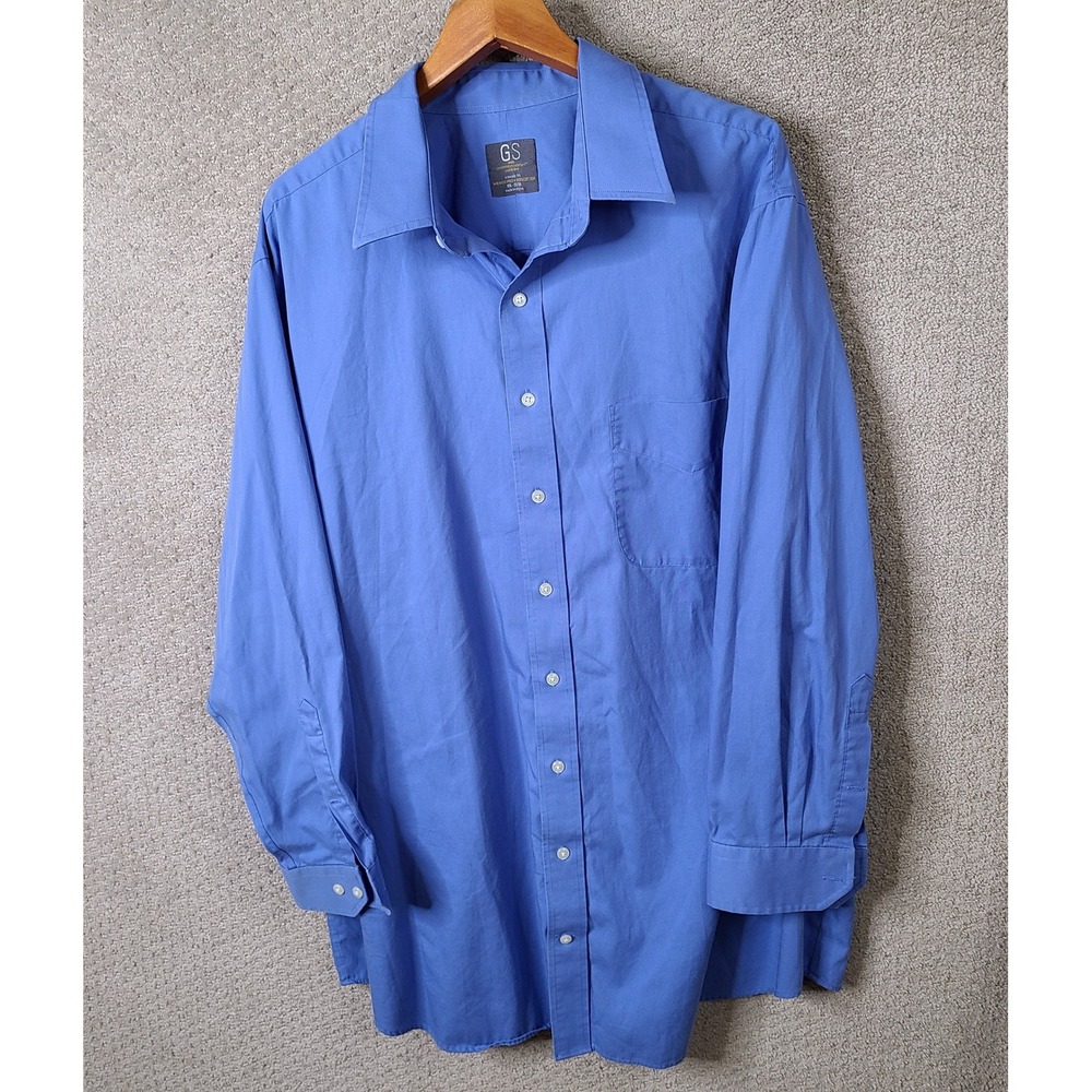 GS Shirt Mens 18.5 35/36 Blue Classic Fit Button Down Cotton Wrinkle Free Casual